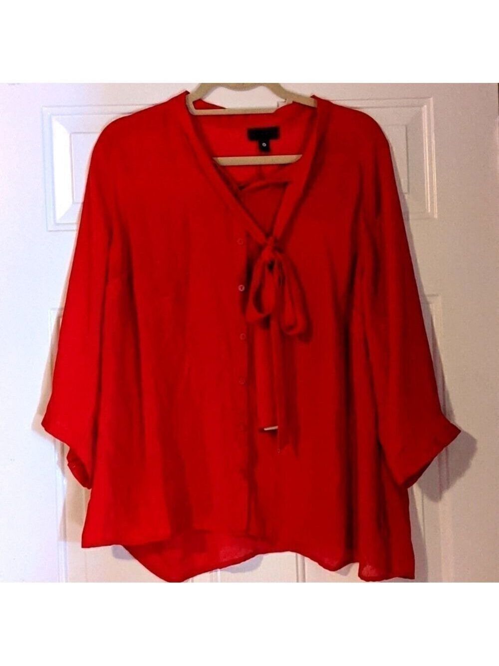 Worthington Red Sheer Top 3/4 Sleeves 1X Holidays Valentine's Day Patriotic